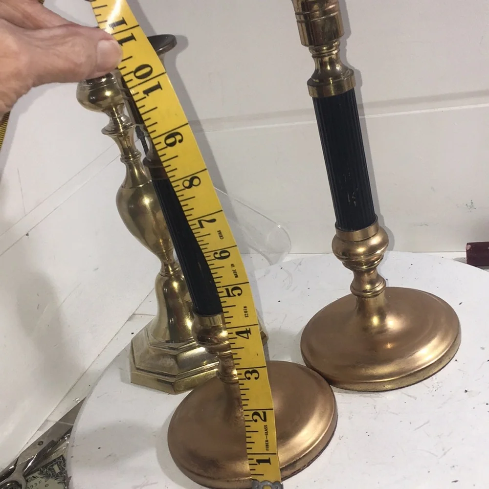 Vintage brass/black tall candle sticks. 3